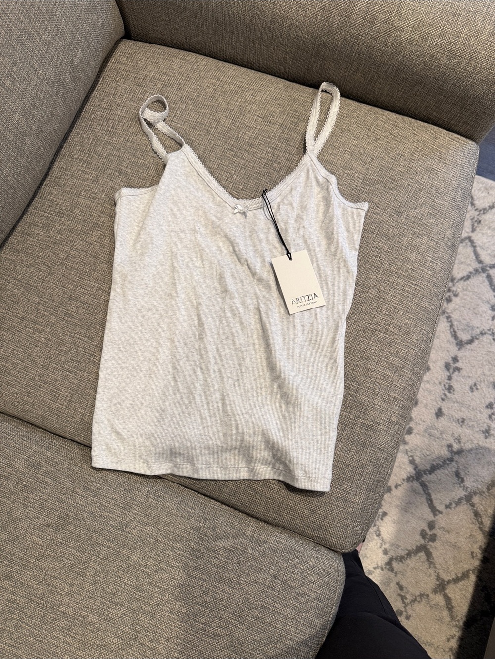 Aritzia Light Gray Ribbed Camisole Tank with Adjustable Straps